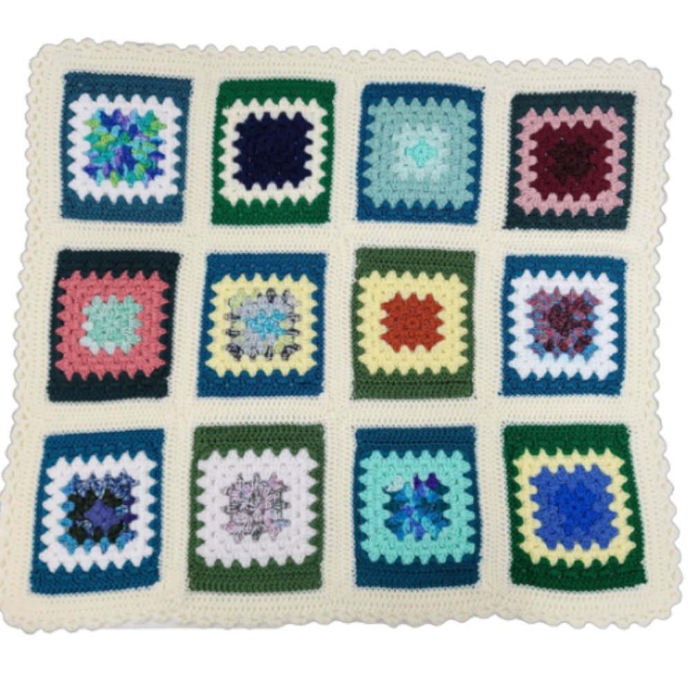 Vintage Handmade 33"x37" Crochet Colorful Granny Square Afghan Lap Throw Blanket - Picture 2 of 9